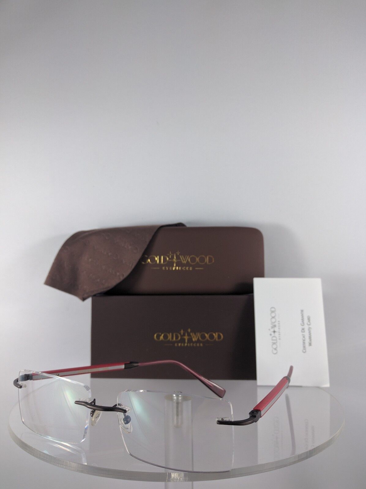 Brand New Authentic Gold & Wood N10 60 RcA47 Rimless Eyeglasses Red Silver Frame