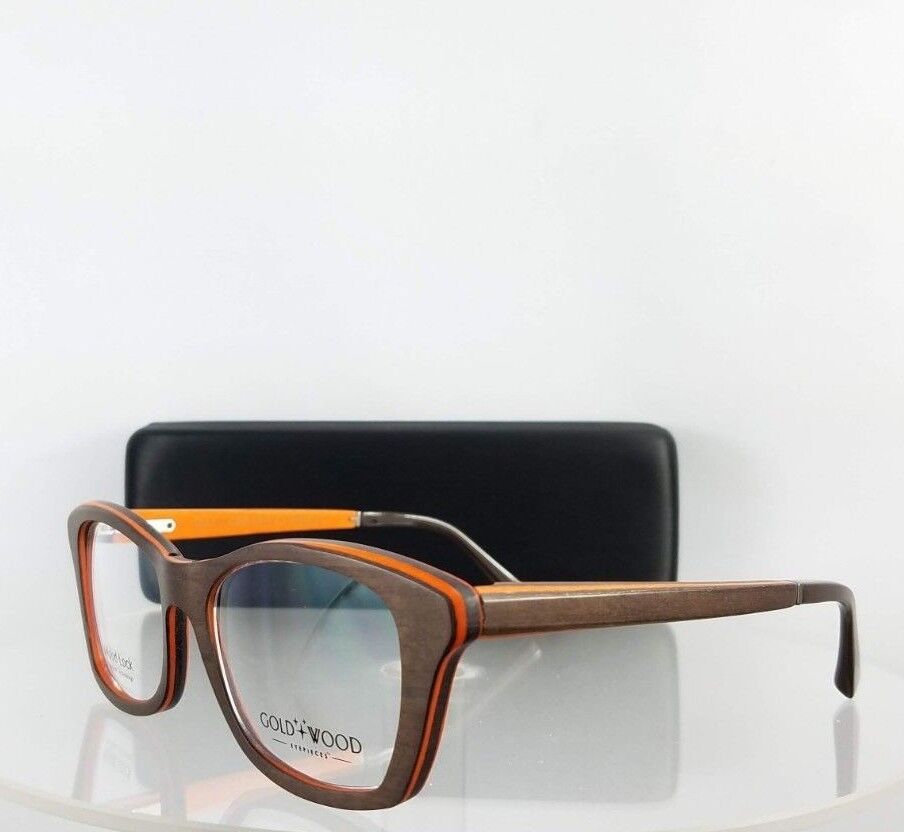 Brand New Authentic Gold and Wood ELECTRA 02 52mm Brown Orange Frame