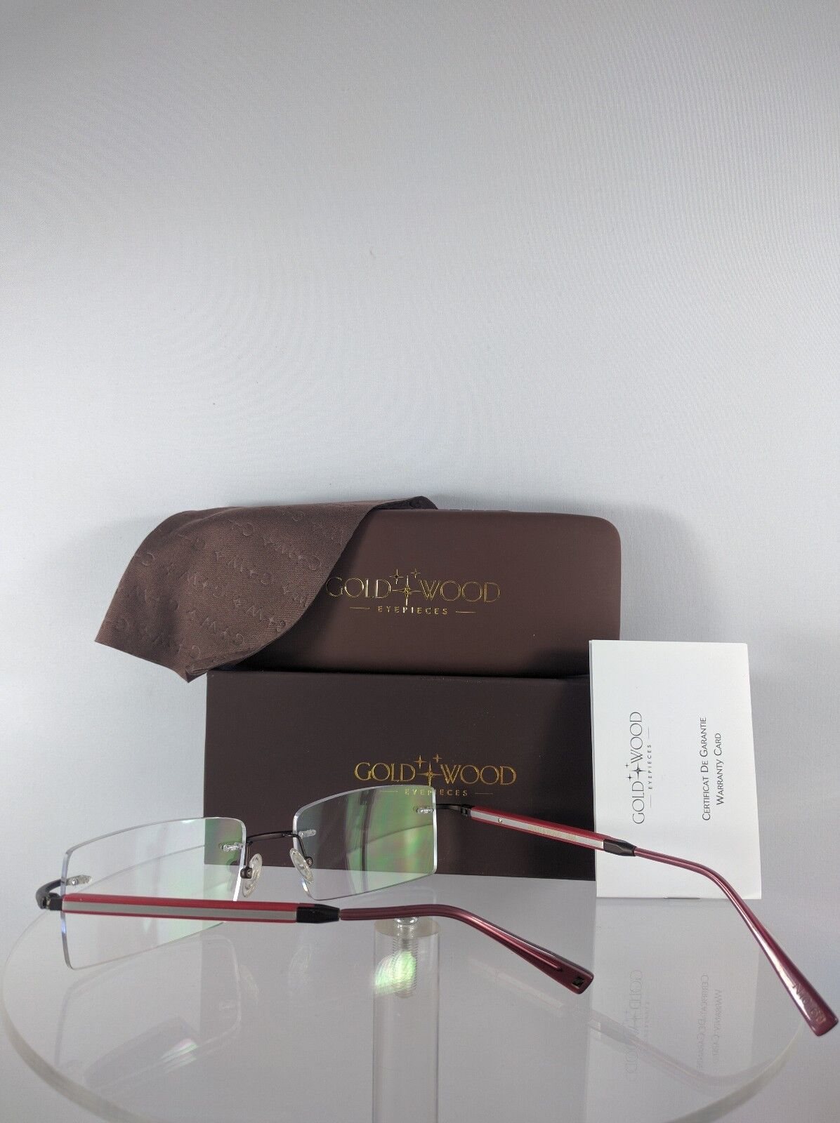 Brand New Authentic Gold & Wood N10 60 RcA47 Rimless Eyeglasses Red Silver Frame