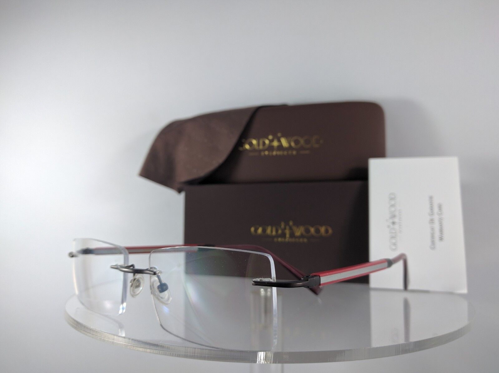 Brand New Authentic Gold & Wood N10 60 RcA47 Rimless Eyeglasses Red Silver Frame