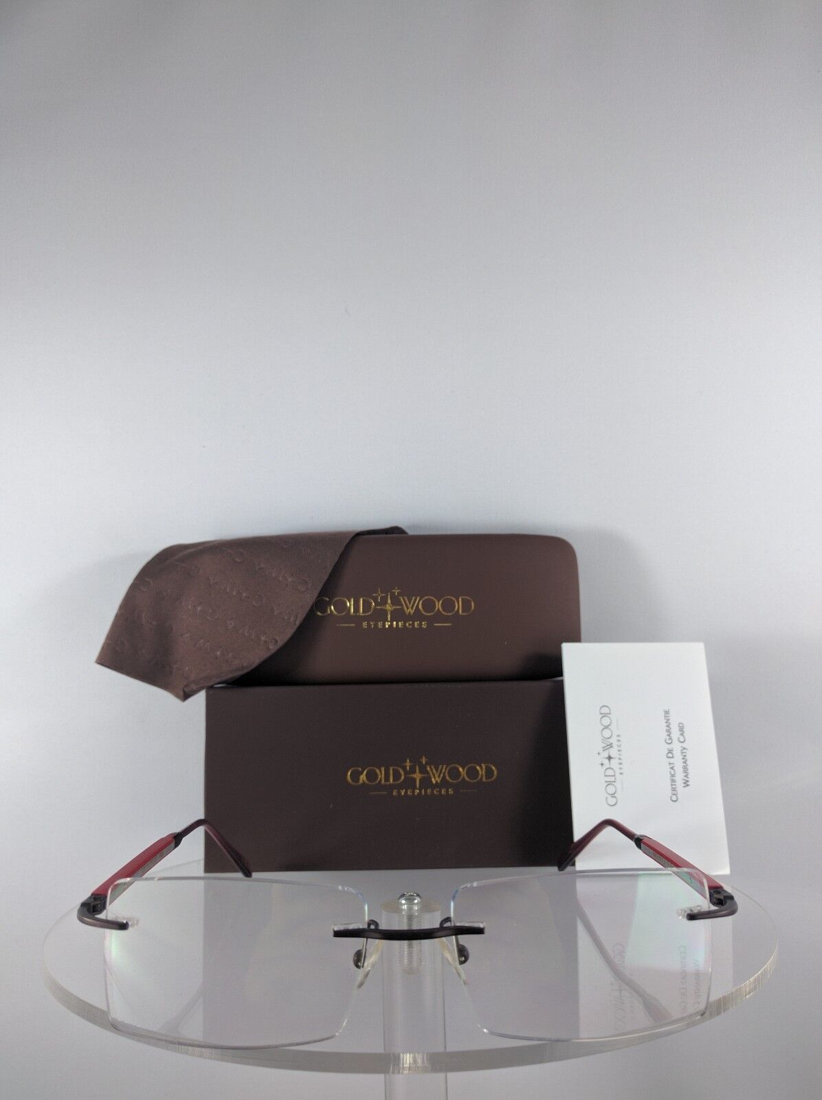 Brand New Authentic Gold & Wood N10 60 RcA47 Rimless Eyeglasses Red Silver Frame