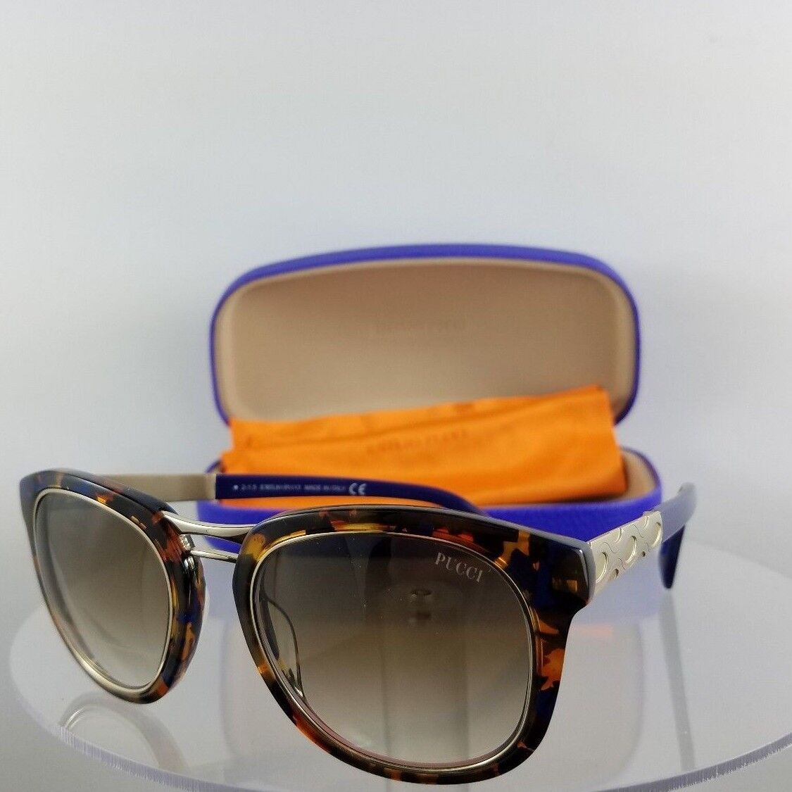 4Brand New Authentic Emilio Pucci Sunglasses EP 20 55F Navy Tortoise Gold EP20