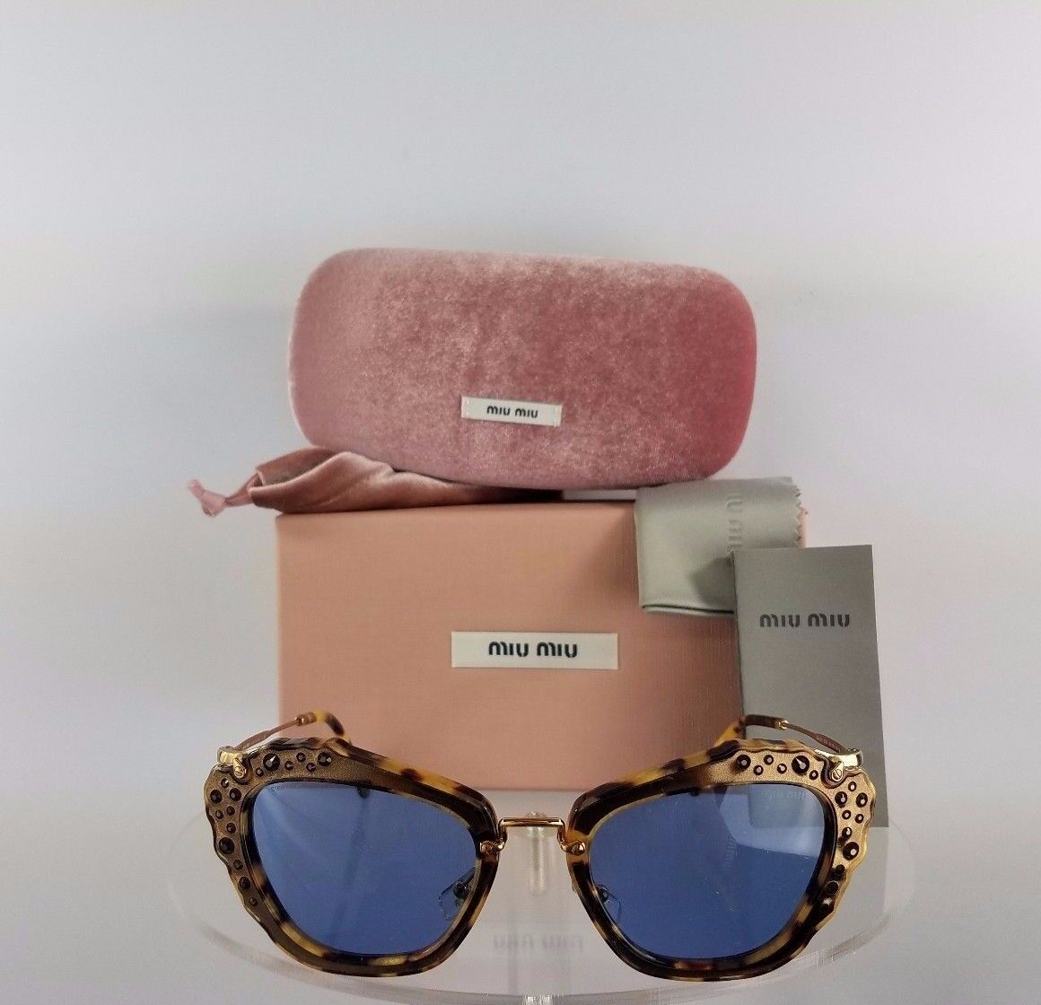 Brand New Authentic MIU MIU SMU 04Q DHF-0A2 Sunglasses Tortoise Crystal Frame