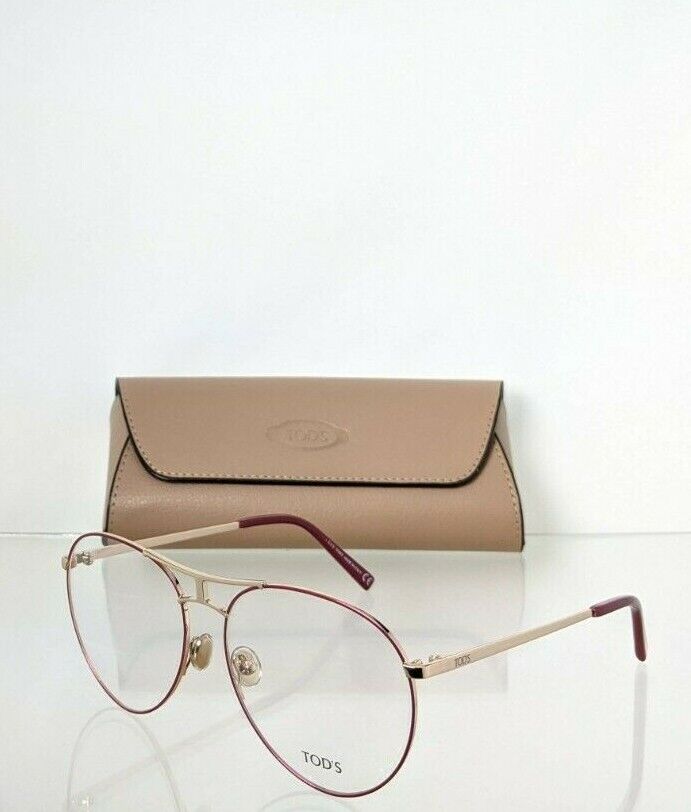 Brand New Authentic Tod's Eyeglasses TO 5257 066 56mm Burgundy & Gold TO 5257