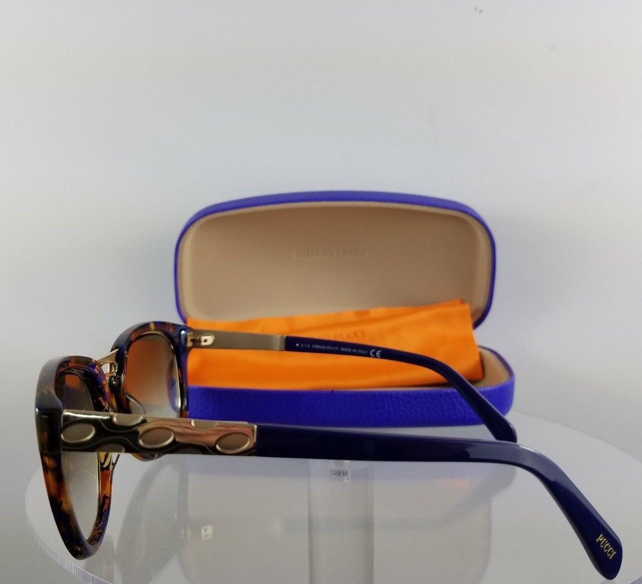 4Brand New Authentic Emilio Pucci Sunglasses EP 20 55F Navy Tortoise Gold EP20