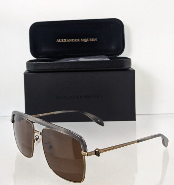 Brand New Authentic Alexander McQueen Sunglasses AM 0258 Gold 003 59mm Frame