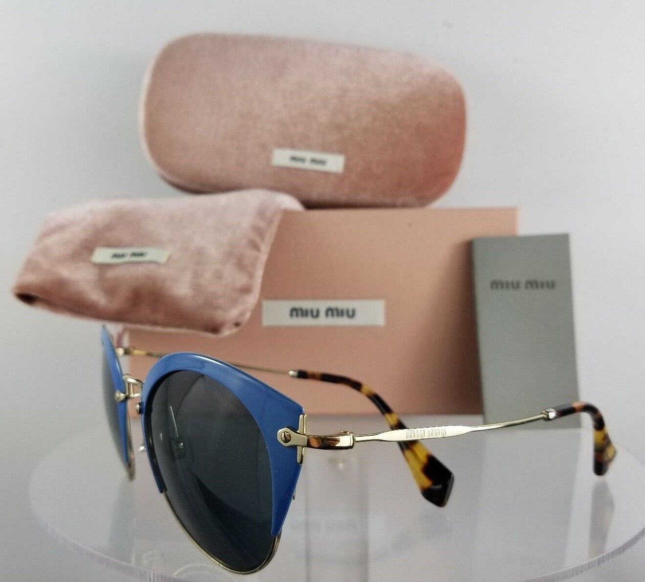 Brand New Authentic MIU MIU SMU 53R VAD-1A1 Sunglasses Blue Gold Frame