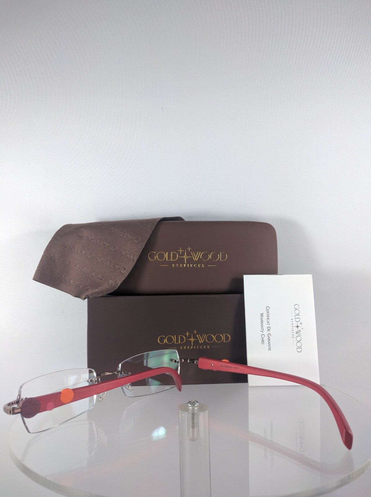 Brand New Authentic Gold & Wood R30 28 Rc37 Rimless Eyeglasses Red Color Blended