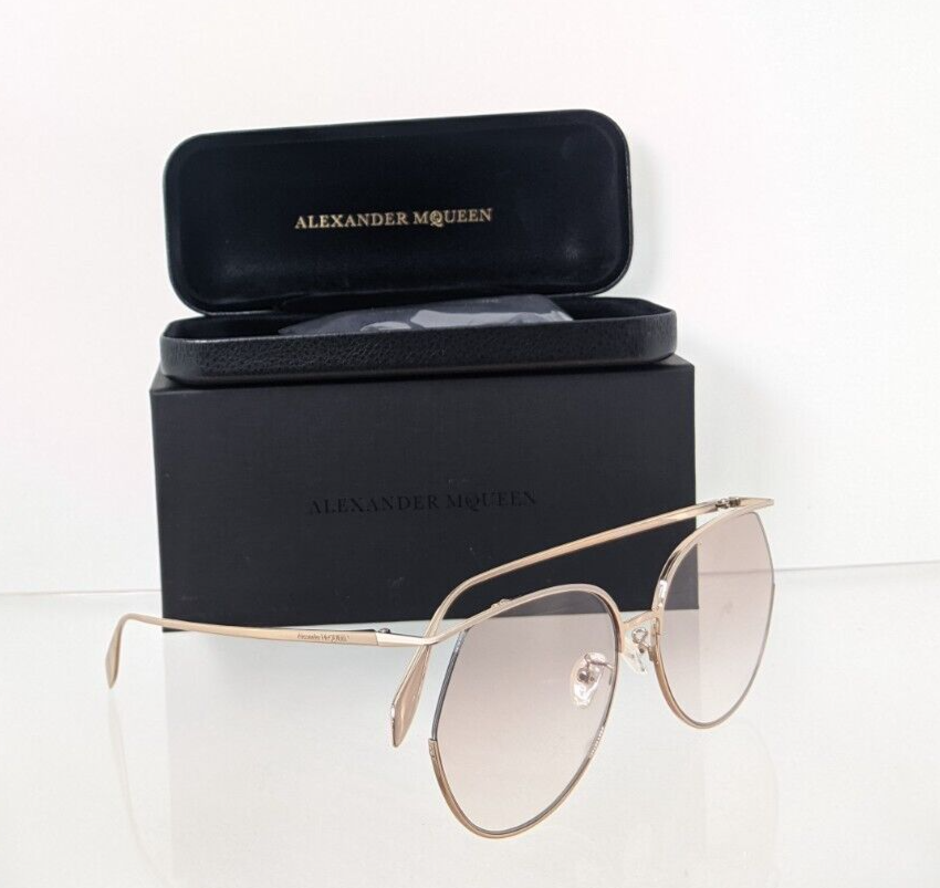 Brand New Authentic Alexander McQueen Sunglasses AM 0255 Gold 004 61mm Frame