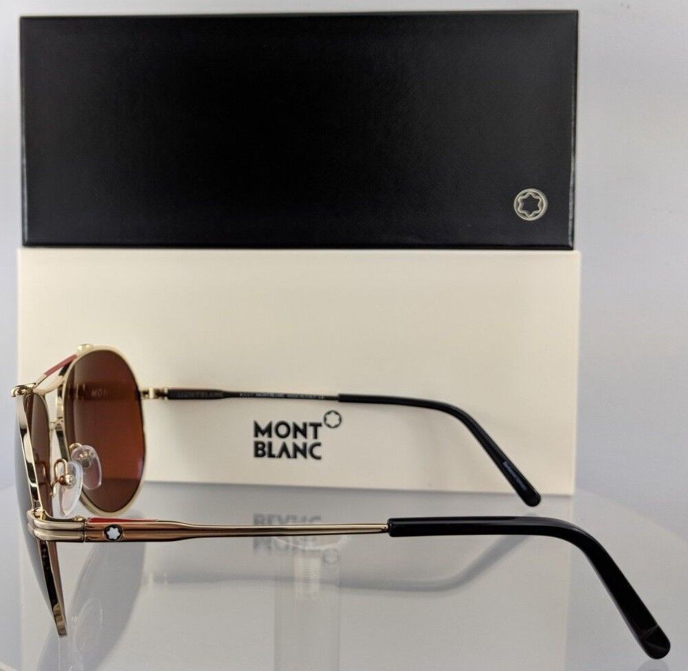 Brand New Authentic Mont Blanc Sunglasses MB 703S 32H Gold 61mm Polarized Frame