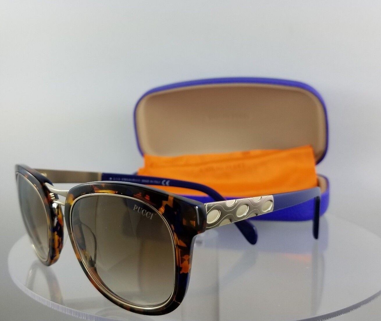 4Brand New Authentic Emilio Pucci Sunglasses EP 20 55F Navy Tortoise Gold EP20