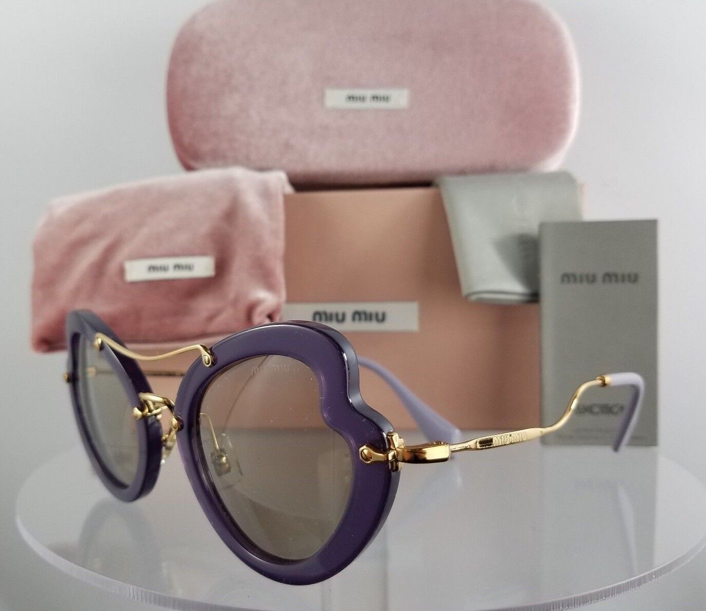 Brand New Authentic MIU MIU SMU 11R USV-5J2 Sunglasses Violet Gold Frame