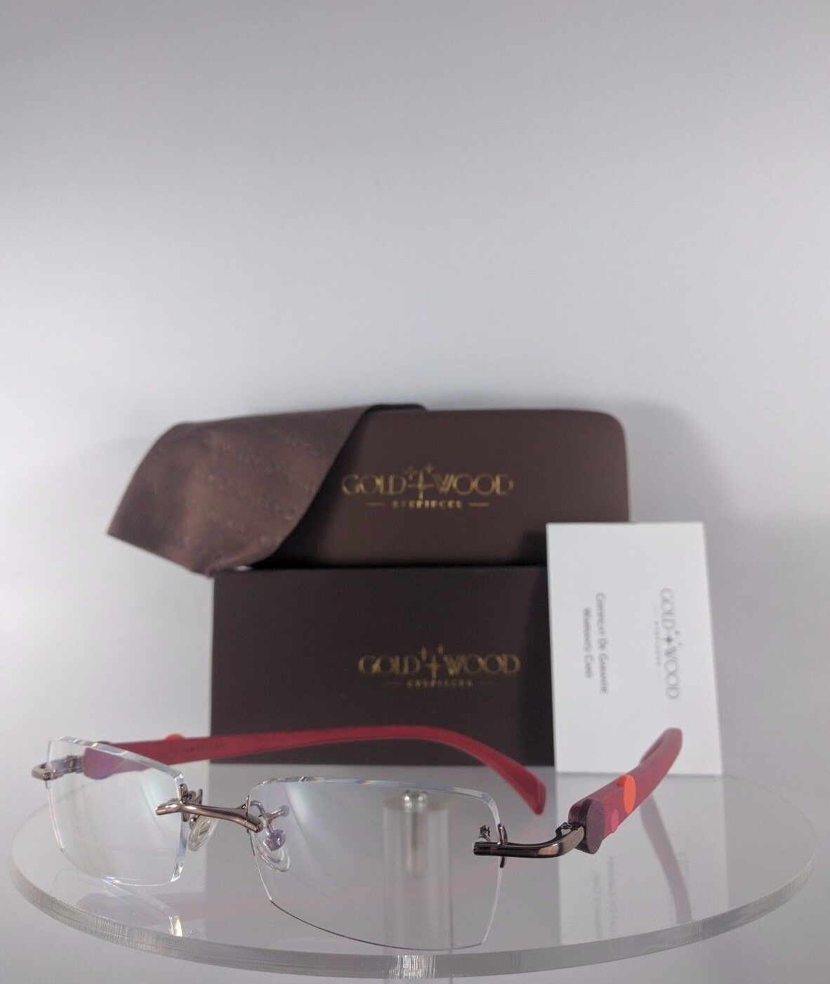 Brand New Authentic Gold & Wood R30 28 Rc37 Rimless Eyeglasses Red Color Blended