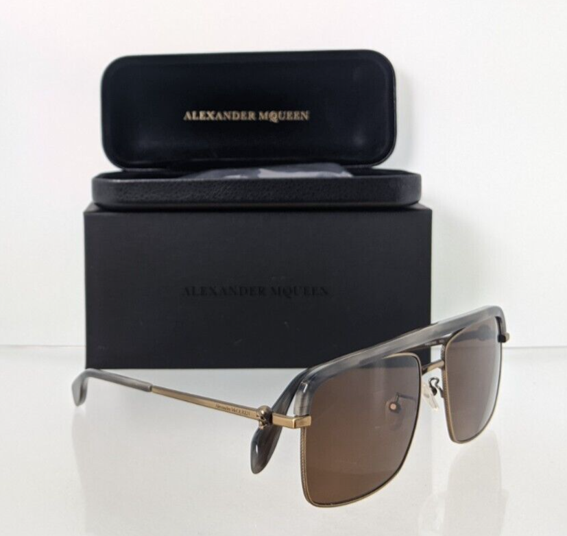 Brand New Authentic Alexander McQueen Sunglasses AM 0258 Gold 003 59mm Frame