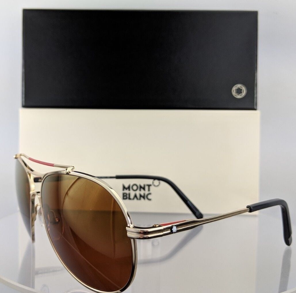 Brand New Authentic Mont Blanc Sunglasses MB 703S 32H Gold 61mm Polarized Frame