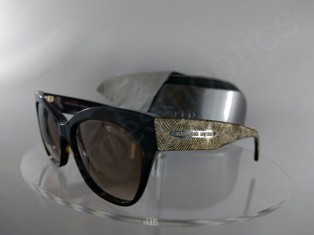 New Authentic Alexander McQueen AMQ 4261/S OFTJD Sunglasses Havana Gold Frame