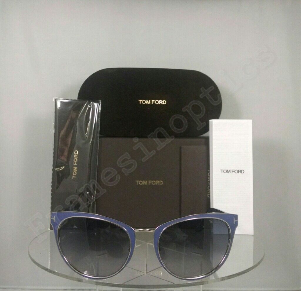 New Authentic Tom Ford Nina TF0373 86Z Sunglasses Blue Gunmetal Frame TF 373