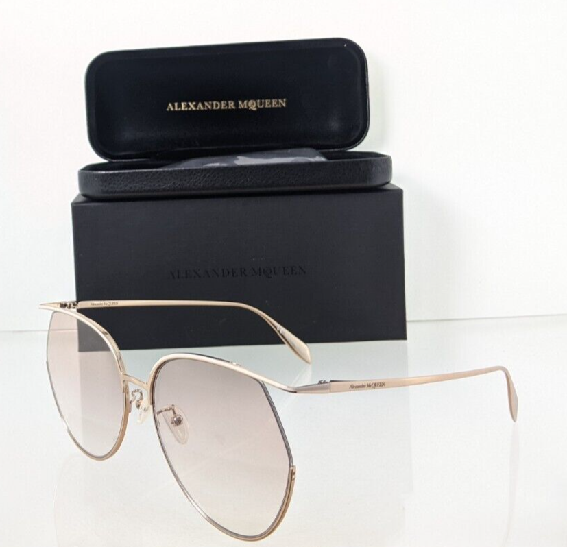 Brand New Authentic Alexander McQueen Sunglasses AM 0255 Gold 004 61mm Frame