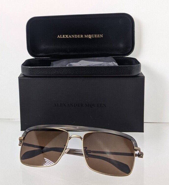 Brand New Authentic Alexander McQueen Sunglasses AM 0258 Gold 003 59mm Frame