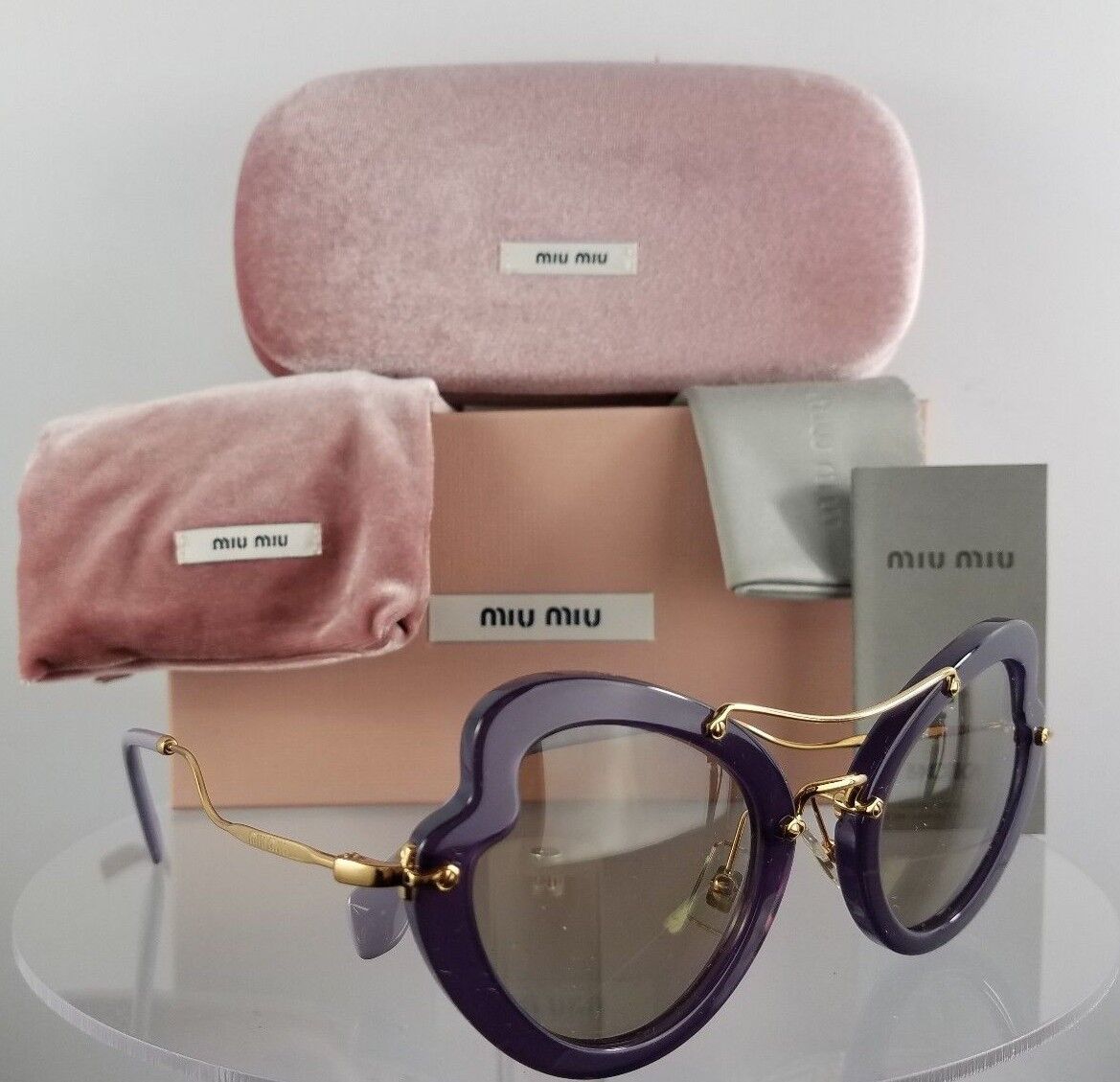 Brand New Authentic MIU MIU SMU 11R USV-5J2 Sunglasses Violet Gold Frame