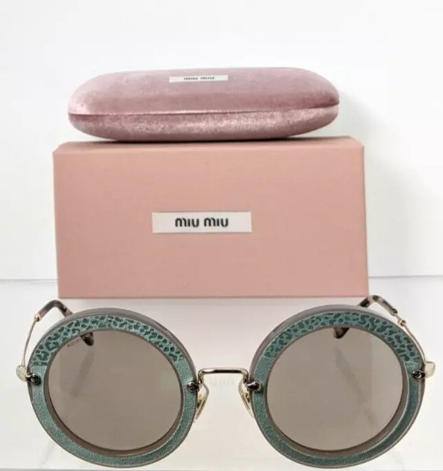 Brand New Authentic MIU MIU SMU 08R U6S - 5J2 Sunglasses Gold Green SMU08R Frame