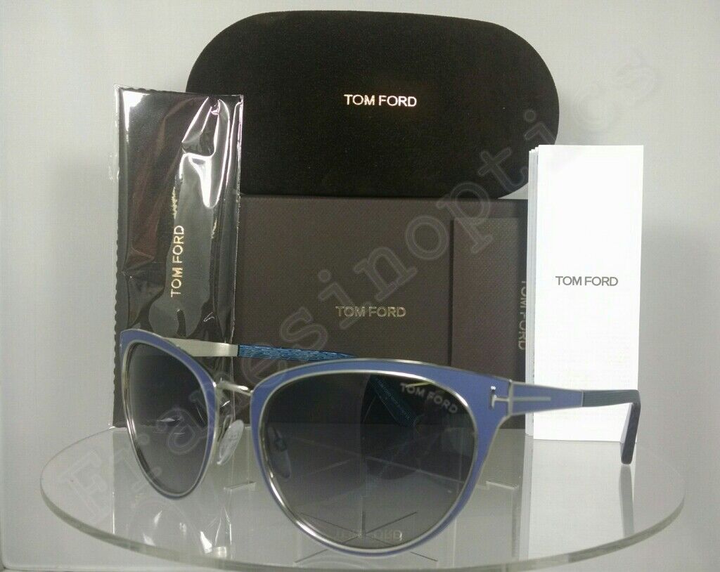 New Authentic Tom Ford Nina TF0373 86Z Sunglasses Blue Gunmetal Frame TF 373