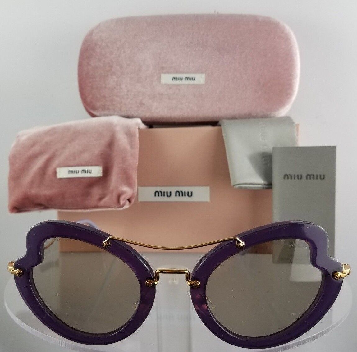 Brand New Authentic MIU MIU SMU 11R USV-5J2 Sunglasses Violet Gold Frame