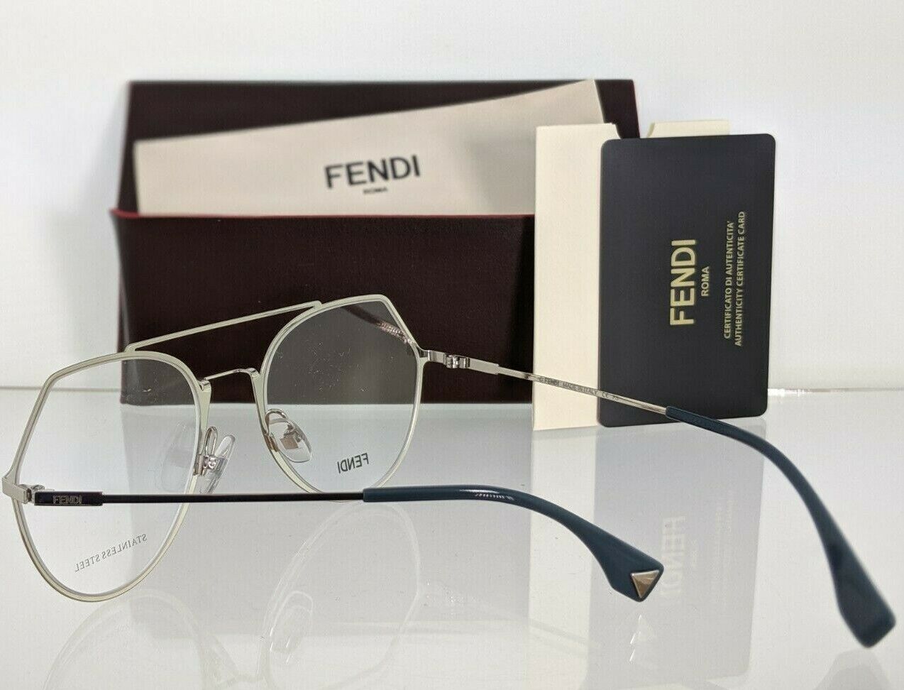 Brand New Authentic Fendi FF 0329 Eyeglasses 3YG Silver 53mm Frame FF0329