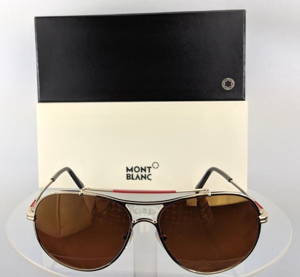 Brand New Authentic Mont Blanc Sunglasses MB 703S 32H Gold 61mm Polarized Frame