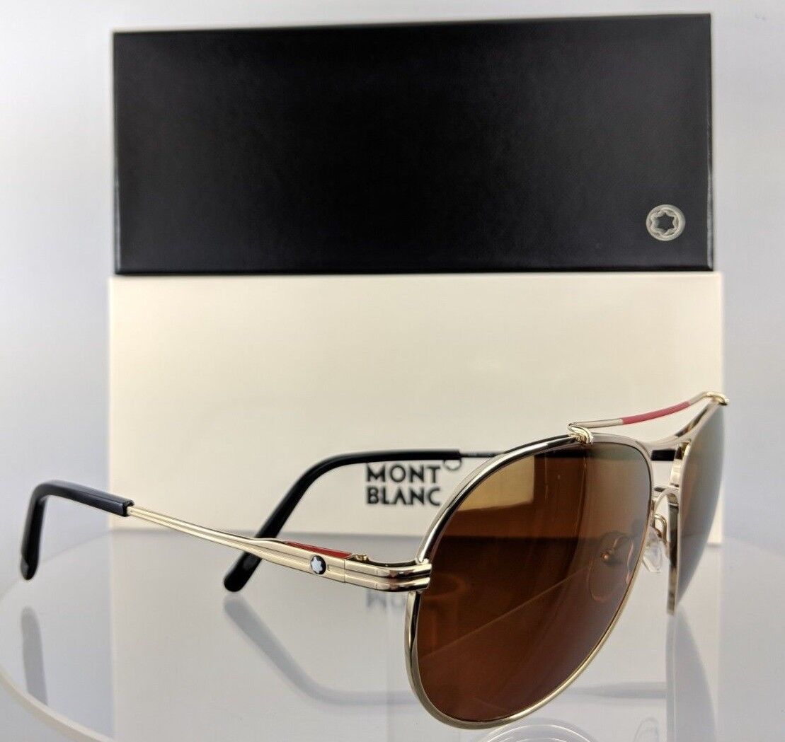 Brand New Authentic Mont Blanc Sunglasses MB 703S 32H Gold 61mm Polarized Frame