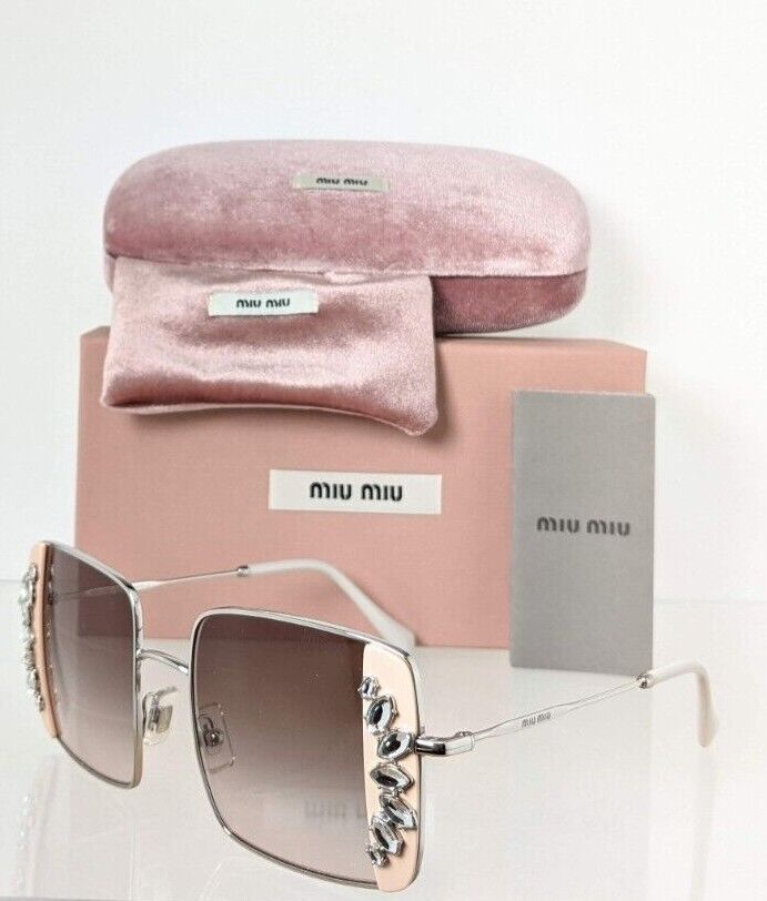 Brand New Authentic MIU MIU SMU 56V 02E - 01C Sunglasses Silver/Pink SMU56V