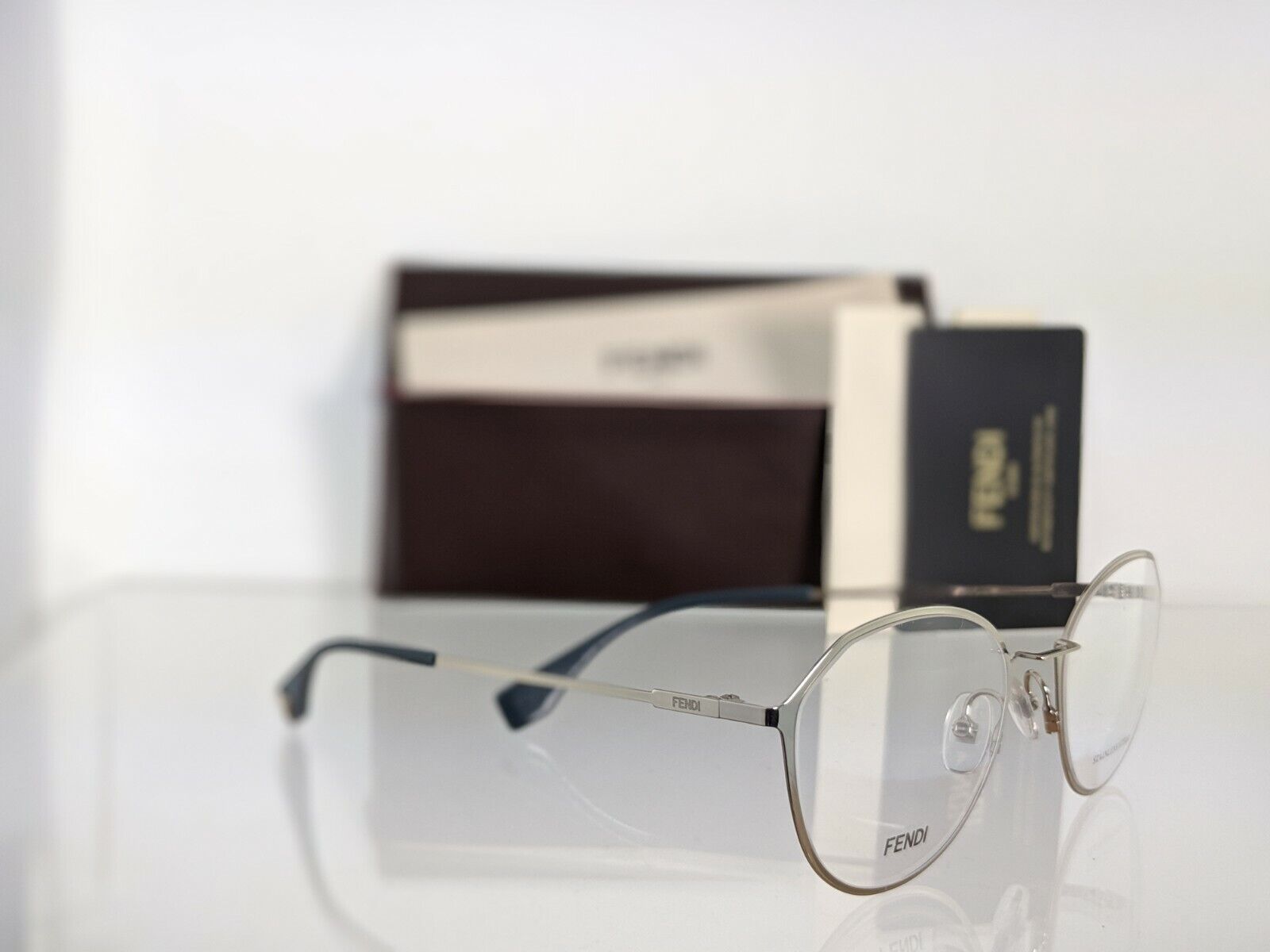 Brand New Authentic Fendi FF 0340/F Eyeglasses 3YG Silver 53mm Frame FF0340