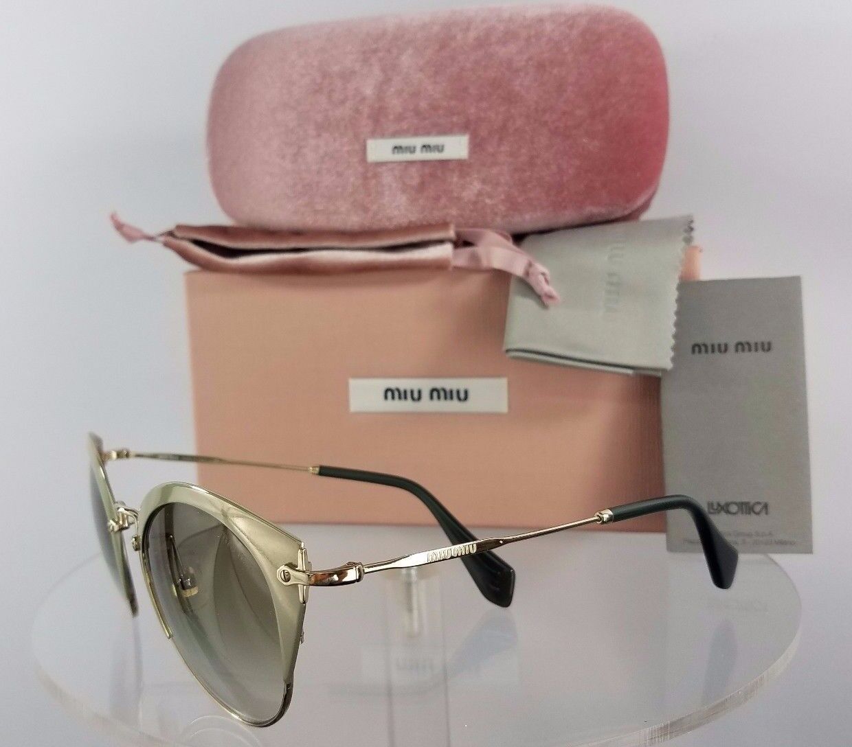 Brand New Authentic MIU MIU SMU 53R UR3-9T1 Sunglasses Green Gold Frame