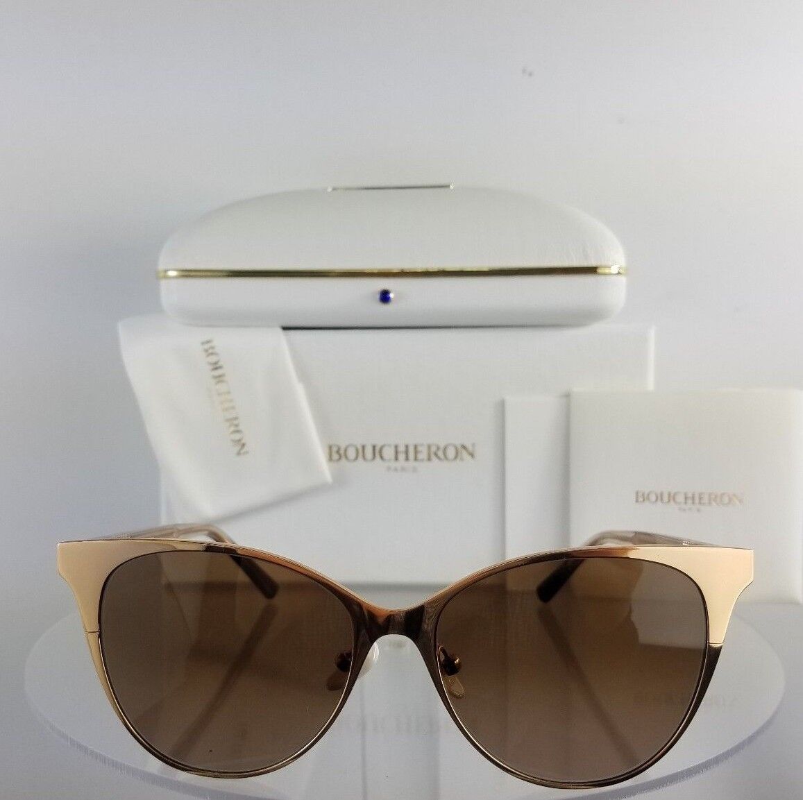 Brand New Authentic Boucheron Sunglasses BC 0012S 002 Rose Gold Titanium 0012