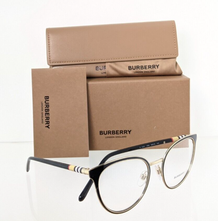 Brand New Authentic Burberry Eyeglasses BE 1324 1262 Black & Gold 52mm 1324