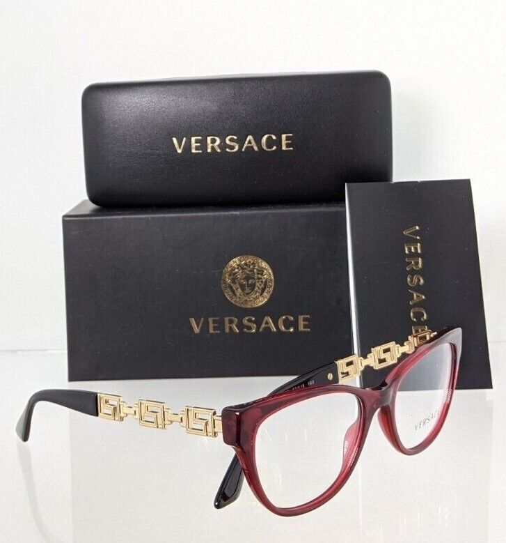 Brand New Authentic Versace Eyeglasses MOD. 3292 388 52mm Burgundy Gold Frame