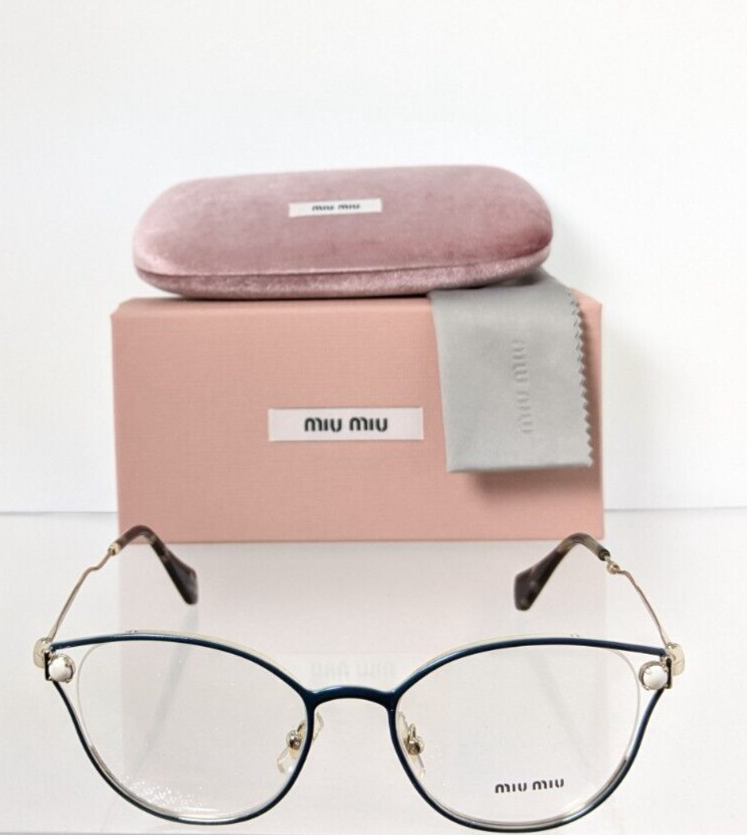 Brand New Authentic Miu Miu Eyeglasses VMU 53Q WWK - 1O1 Teal Gold Frame