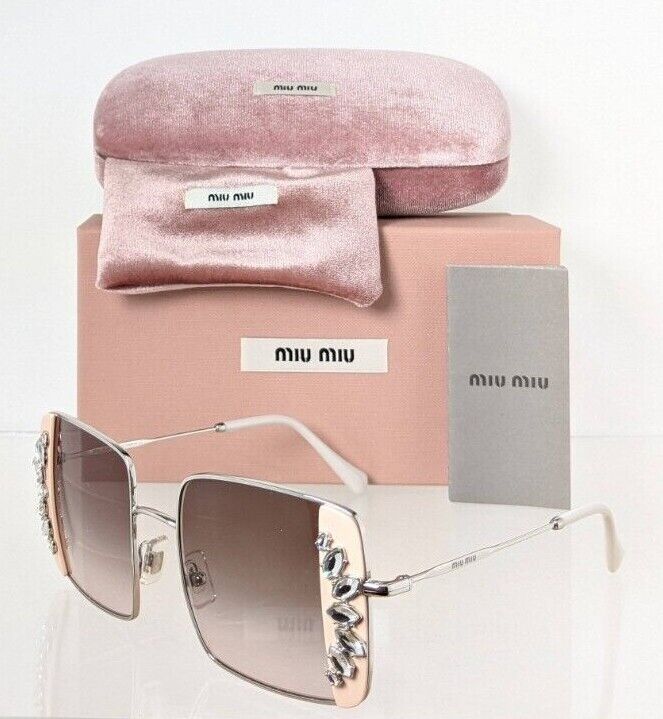 Brand New Authentic MIU MIU SMU 56V 02E - 01C Sunglasses Silver/Pink SMU56V