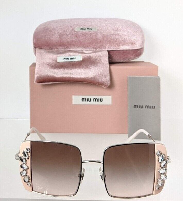 Brand New Authentic MIU MIU SMU 56V 02E - 01C Sunglasses Silver/Pink SMU56V