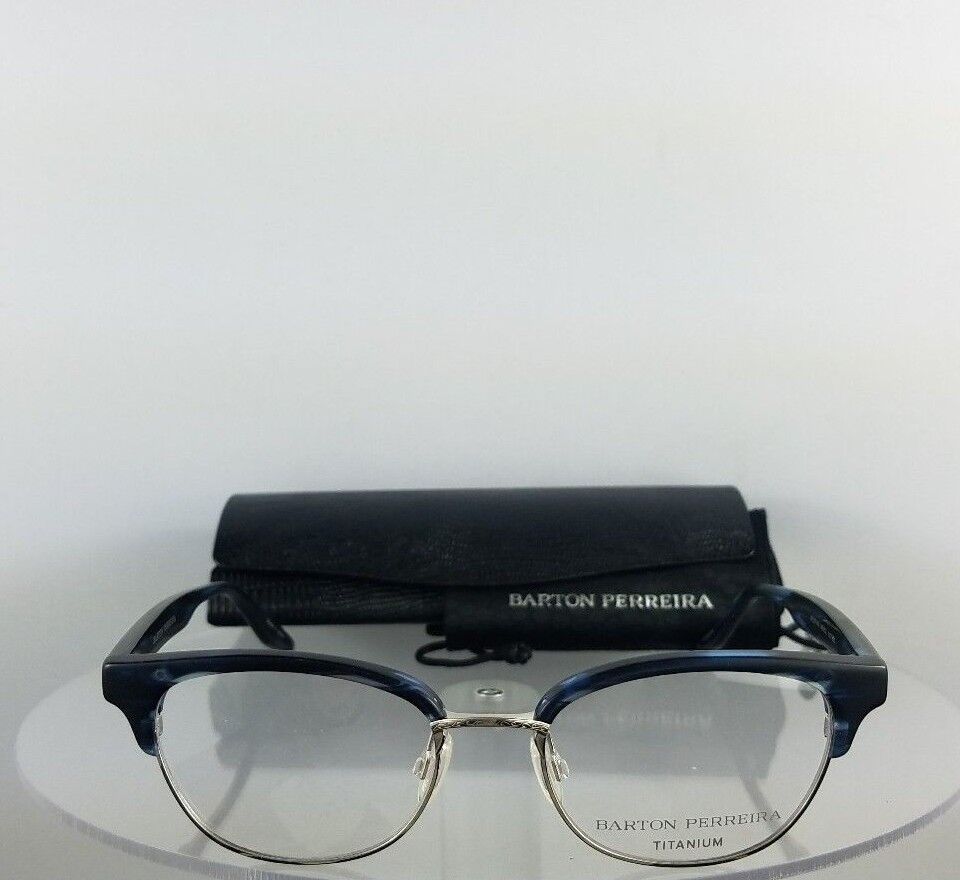 Brand New Authentic Barton Perreira Eyeglasses Estelle MMI/SIL Blue Frame