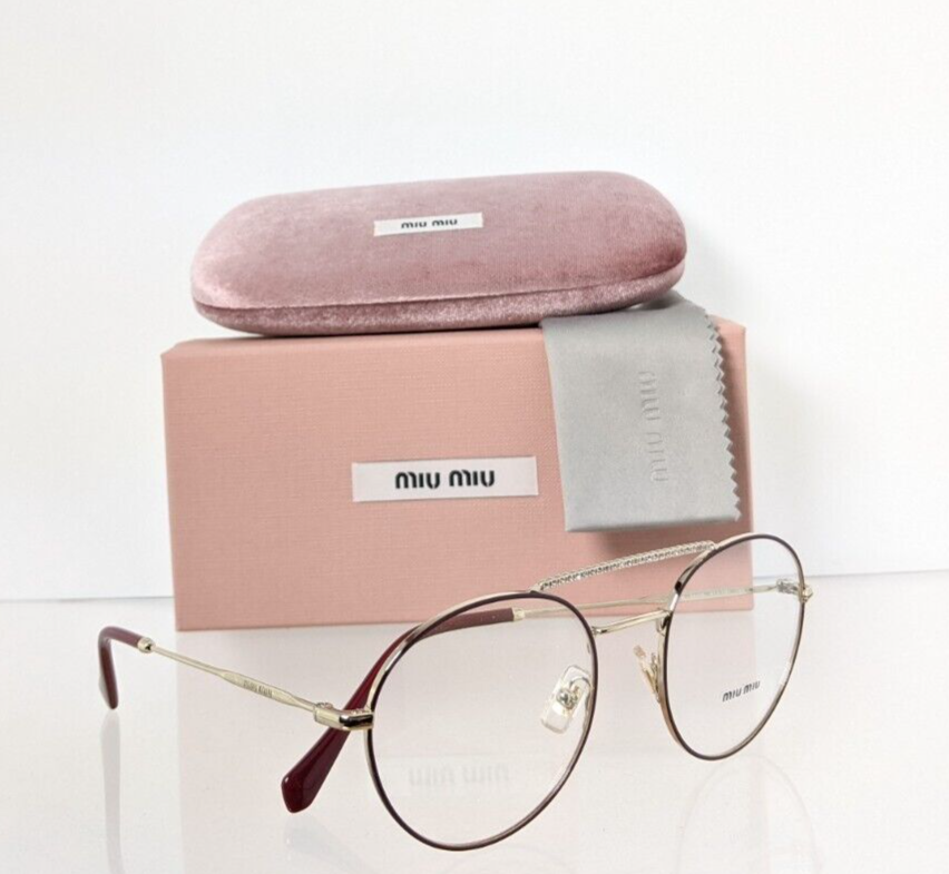 Brand New Authentic Miu Miu Eyeglasses VMU 51R R1J - 1O1 Silver Burgundy Frame