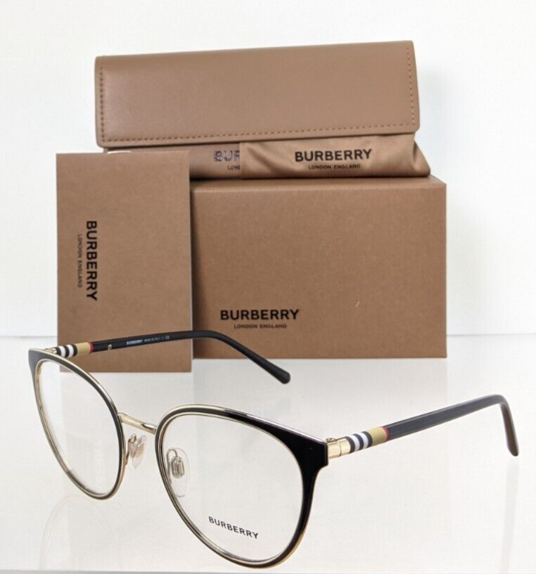 Brand New Authentic Burberry Eyeglasses BE 1324 1262 Black & Gold 52mm 1324