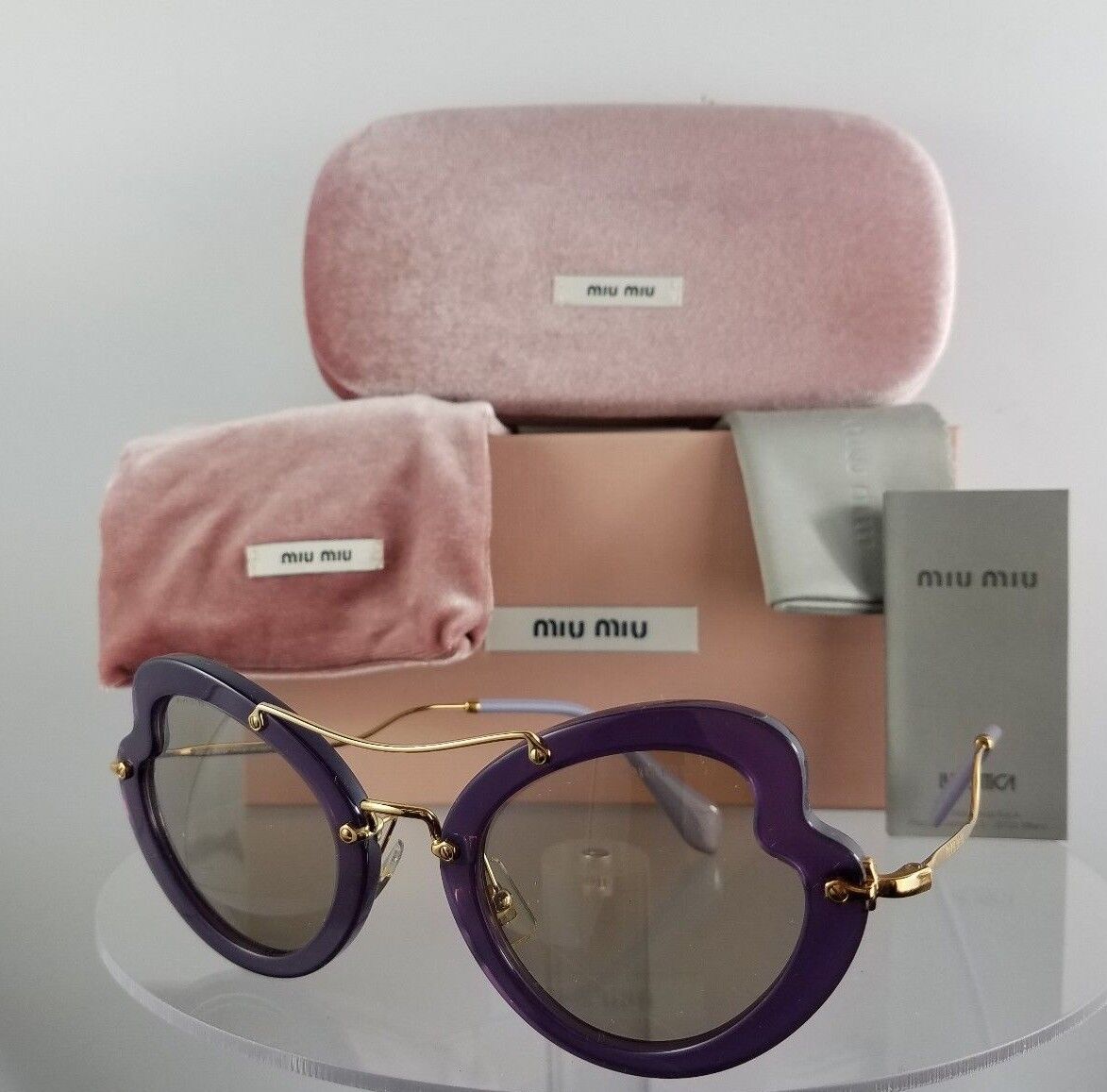 Brand New Authentic MIU MIU SMU 11R USV-5J2 Sunglasses Violet Gold Frame