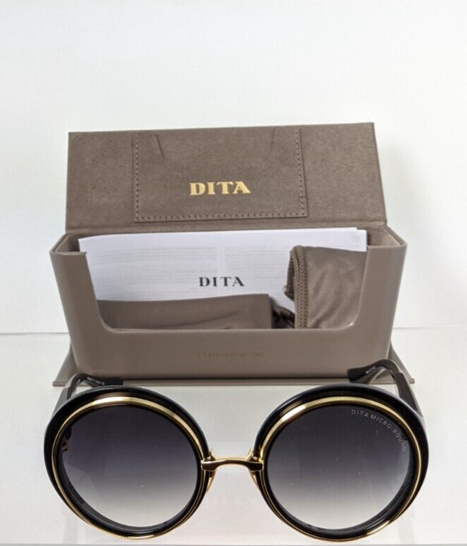 New Authentic Dita Sunglasses MICRO-ROUND DTS 406-A-01 Black & Gold Frame