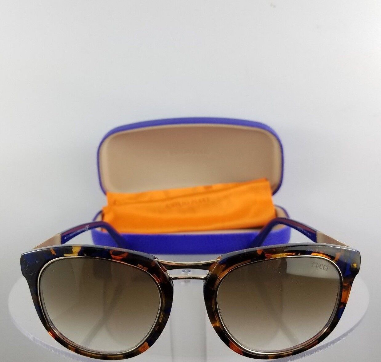 4Brand New Authentic Emilio Pucci Sunglasses EP 20 55F Navy Tortoise Gold EP20