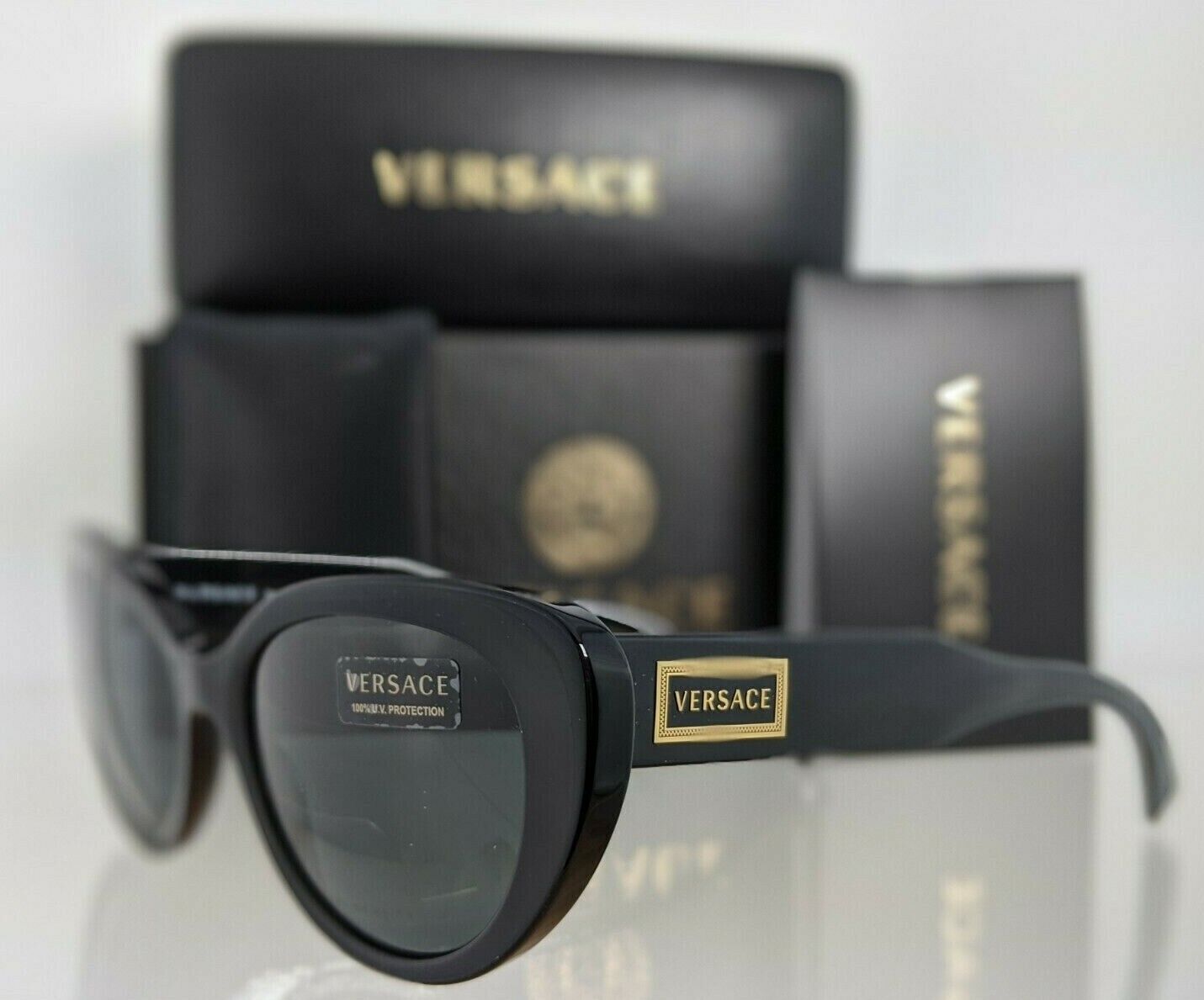 Brand New Authentic Versace Sunglasses Mod. 4378 GB1/87 54mm Black & Gold Frame