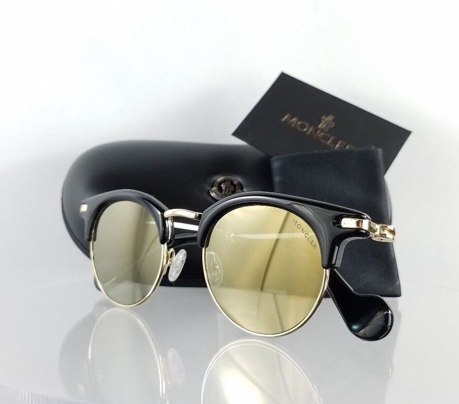 Brand New Authentic Moncler Sunglasses ML 0035 01A Shiny Black Gold 47mm